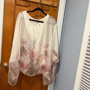 Chic Floral Sheer Blouse in Pink and Cream